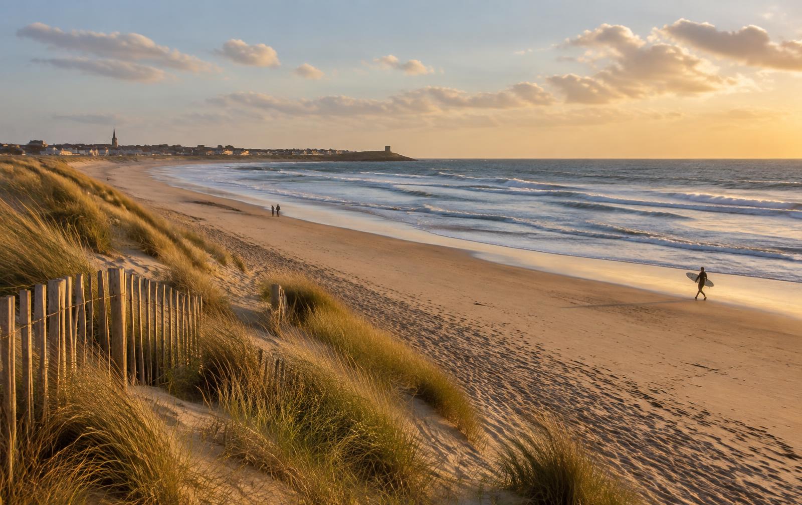 Plage et océan Atlantique en Vendée au coucher du soleil
